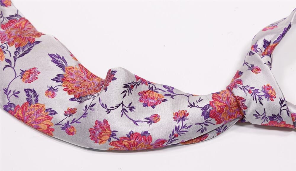 Duchamp London Pink Purple White Floral Jacquard Silk Handmade Necktie Tie